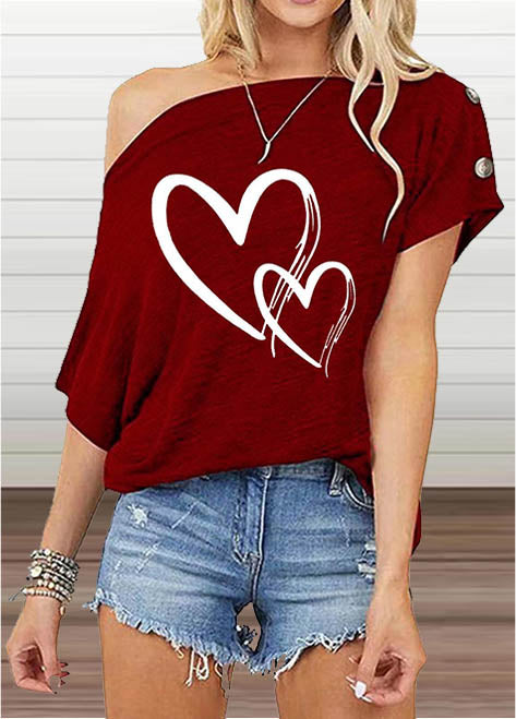 T-shirt Imprimé Cœur et Épaules Dénudées