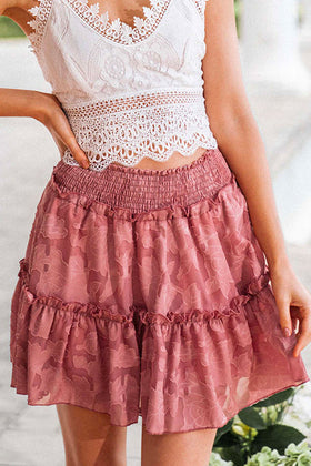 Frilled Elastic Waist Printed Ruffle Mini Skirt
