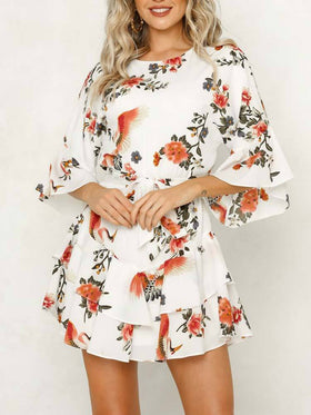 Mini Robe à Imprimé Floral 3/4 Manches Blanc - CA Mode
