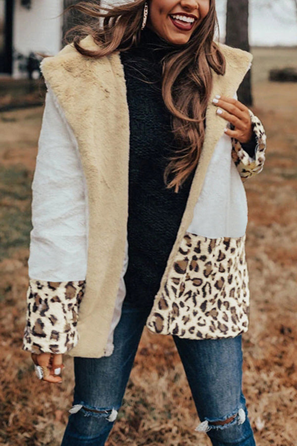 Winter Wonderland Pocket Leopard Plush Coat