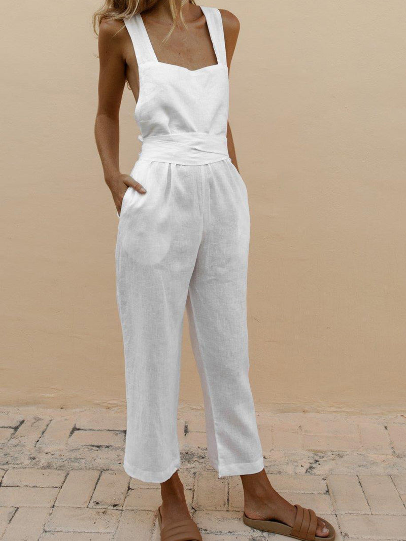 Women's Jumpsuits Square Neck Sling Pocket Jumpsuit