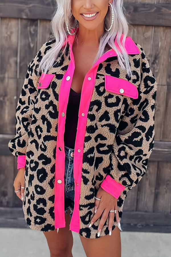 Fashionably Late Leopard Pocketed Teddy Shacket