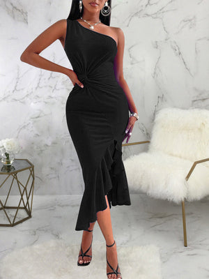 Women's Dresses One-Shoulder Open-Back Ruffle Dress