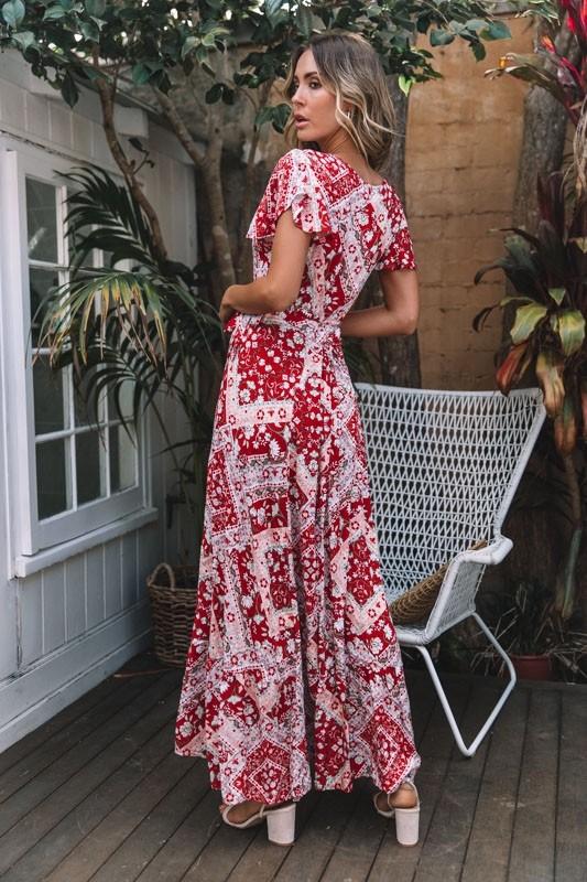 Maxi Robe Floral à Col en V Ouvert