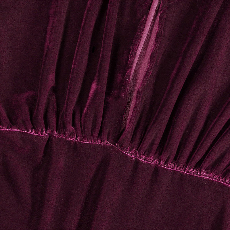 Robe Violet en Velours à Demi Manches et Design Fendu au Dos