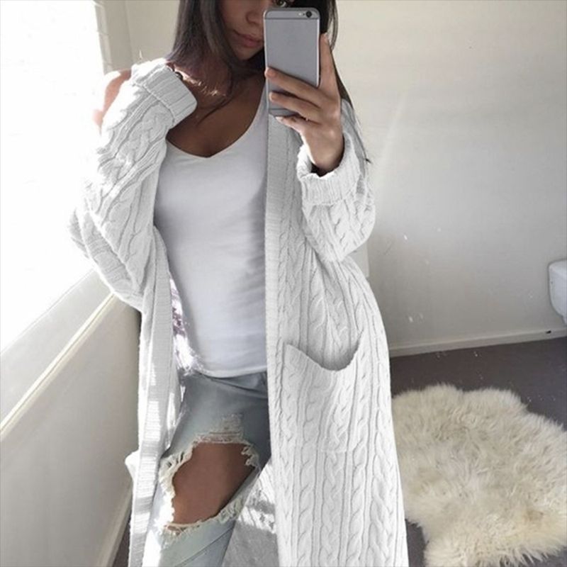 Knitted Open Front Long Sleeve Cardigan