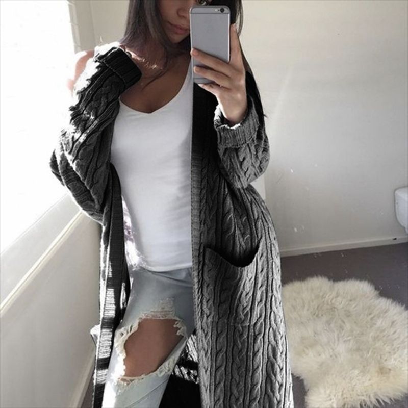 Knitted Open Front Long Sleeve Cardigan