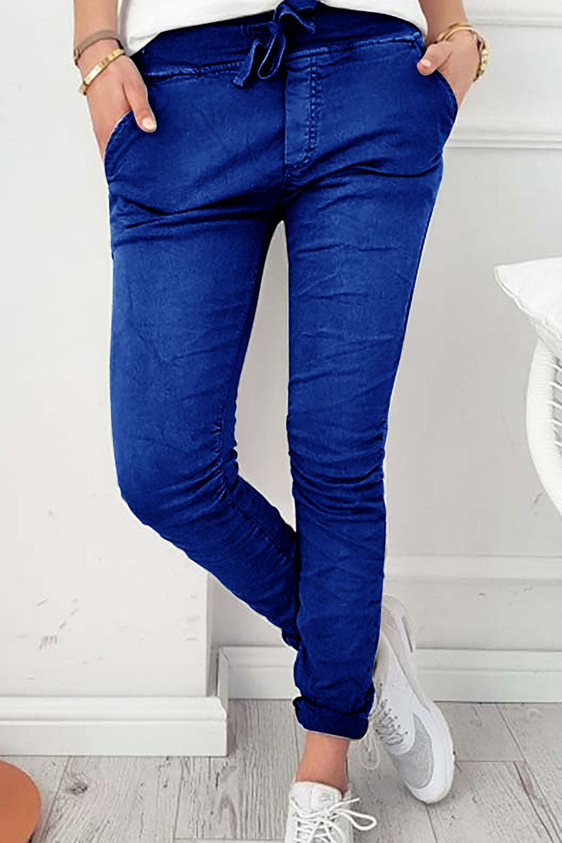 Pantalon Skinny Bas de Crayon Taille Haute Couleur Unie