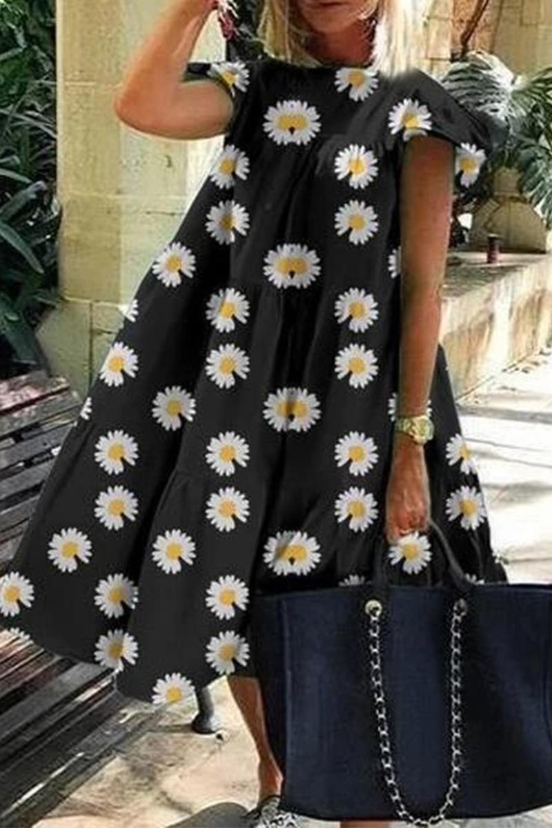 Casual Print Patchwork O Neck A Line Dresses