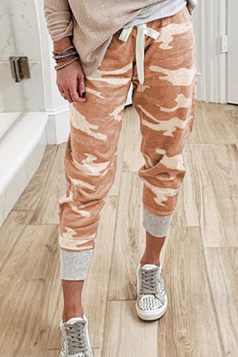 Pantalon Décontracté Imprimé Camouflage avec Cordon de Serrage