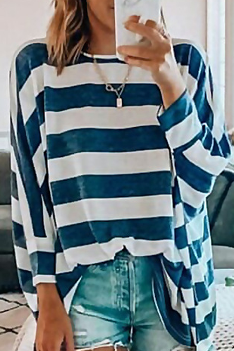 Casual Striped Patchwork O Neck Tops(3 Colors)