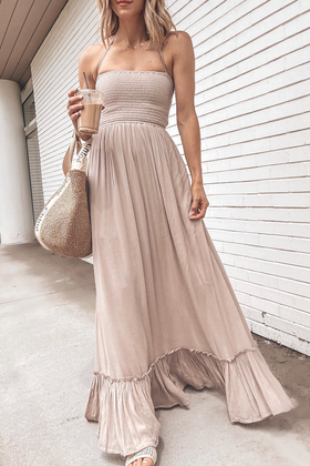 Solid Split Joint Halter Waist Skirt Dresses