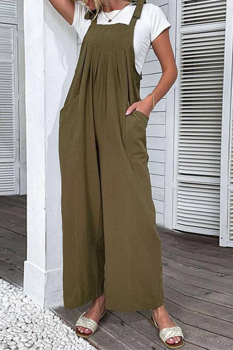 Casual Solid Bandage Spaghetti Strap Straight Jumpsuits