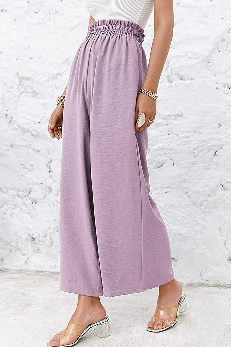 Casual Solid Patchwork Loose High Waist Wide Leg Solid Color Bottoms