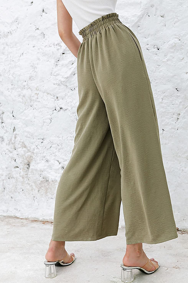 Casual Solid Patchwork Loose High Waist Wide Leg Solid Color Bottoms