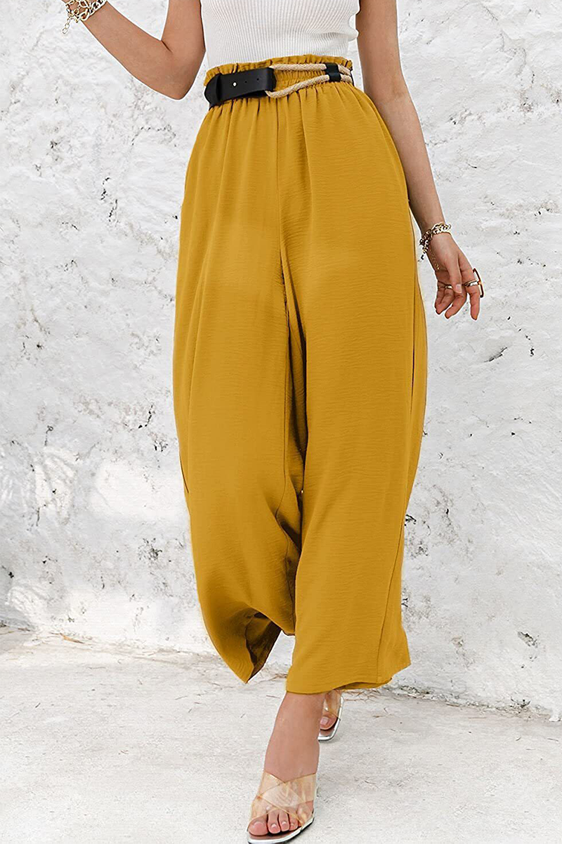 Casual Solid Patchwork Loose High Waist Wide Leg Solid Color Bottoms