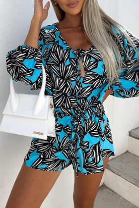 Casual Print Patchwork O Neck Straight Jumpsuits