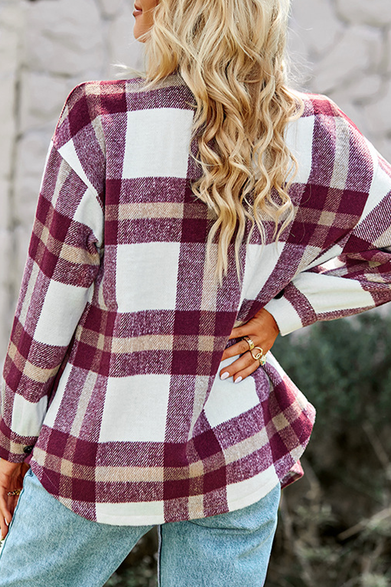 Casual Plaid Patchwork Turndown Collar Tops