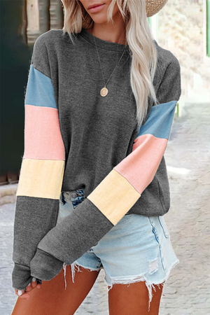 Street Solid Patchwork O Neck Tops(3 Colors)