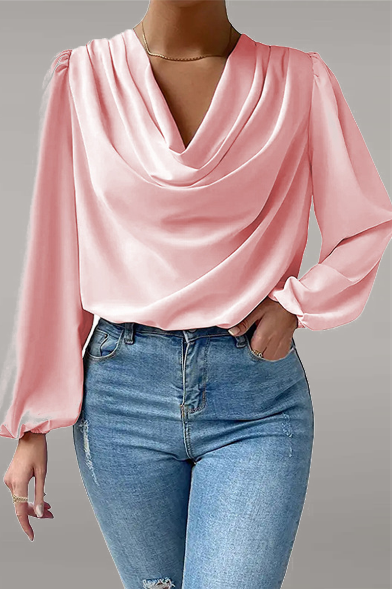 Casual Solid Patchwork U Neck Long Sleeve Tops(6 Colors)