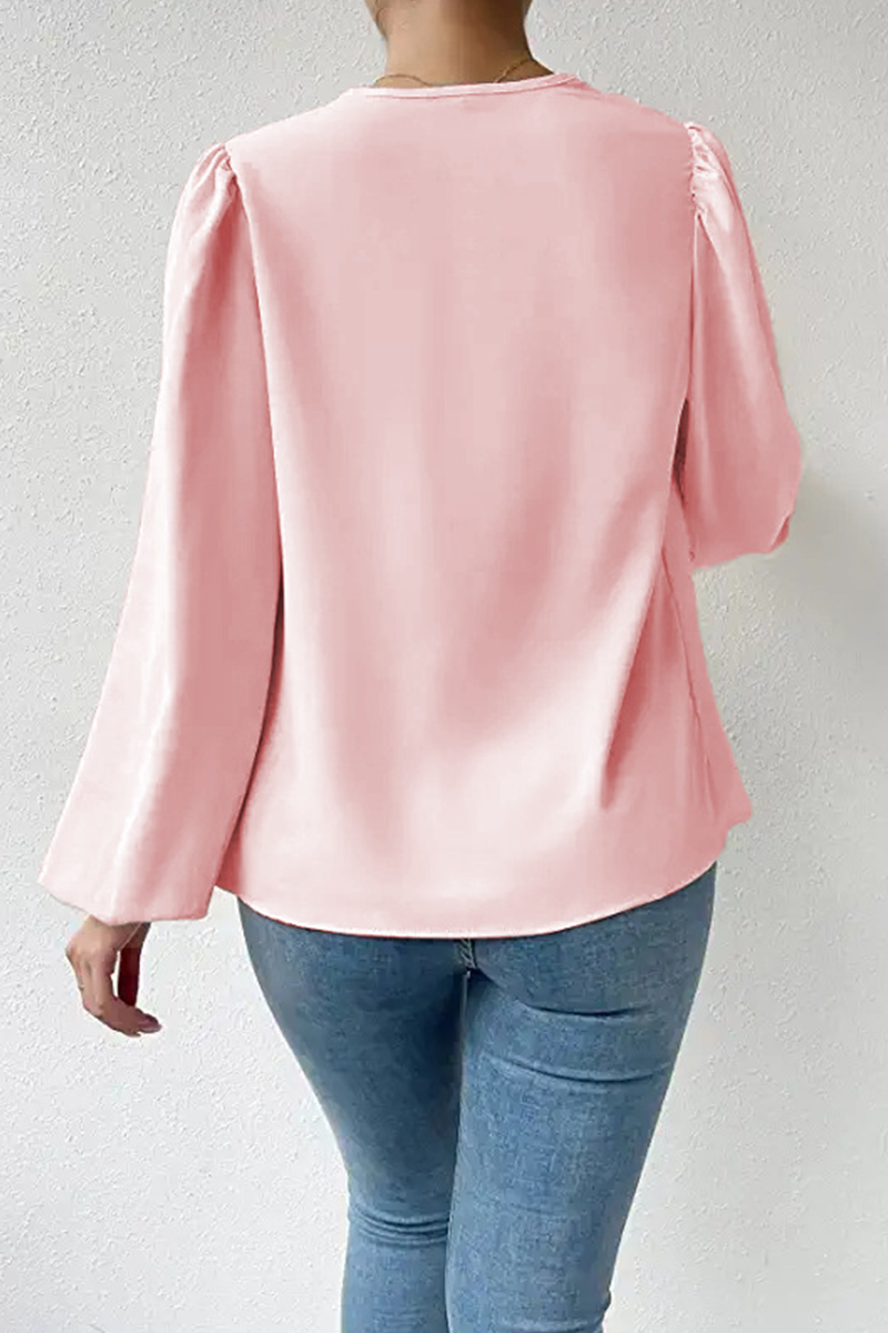 Casual Solid Patchwork U Neck Long Sleeve Tops(6 Colors)