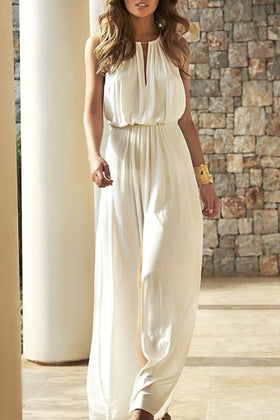 Elegant Solid Solid Color V Neck Loose Jumpsuits