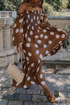 Casual Polka Dot Off the Shoulder Princess Dresses