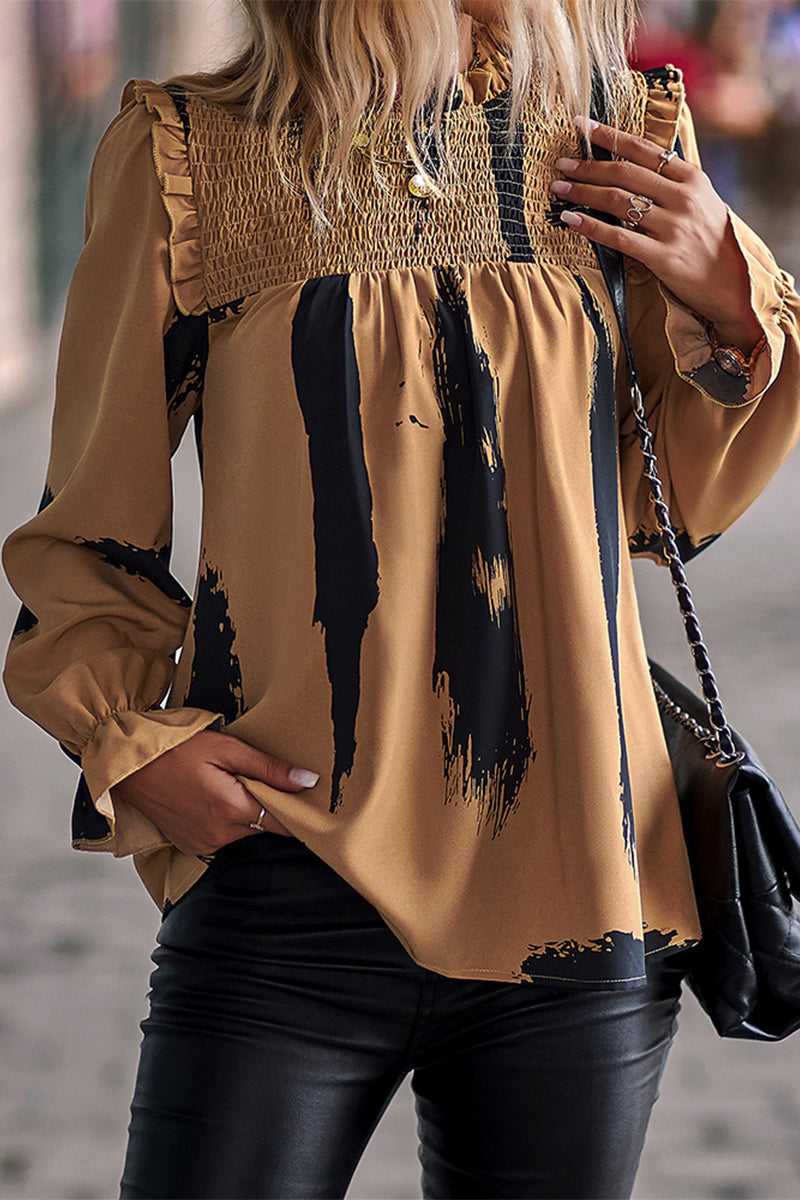 Elegant Print Printing Contrast O Neck Blouses