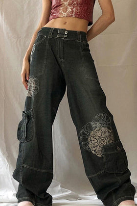Jeans en Denim Ample Taille Haute Jambe Large