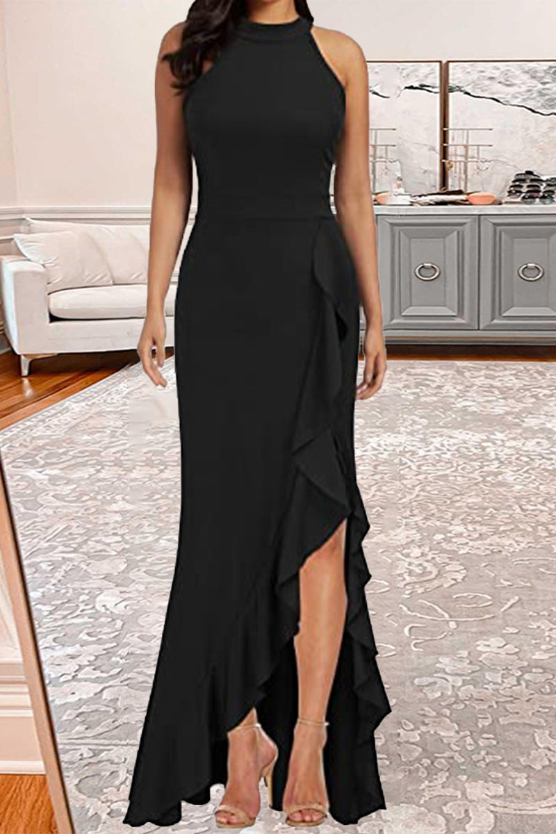 Elegant Formal Solid Solid Color O Neck Irregular Dress Dresses(6 Colors)