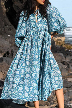 Robe de Plage Col Asymétrique Patchwork Floral