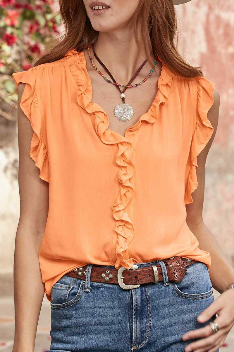 Sexy Simplicity Solid Flounce V Neck Tops(5 Colors)