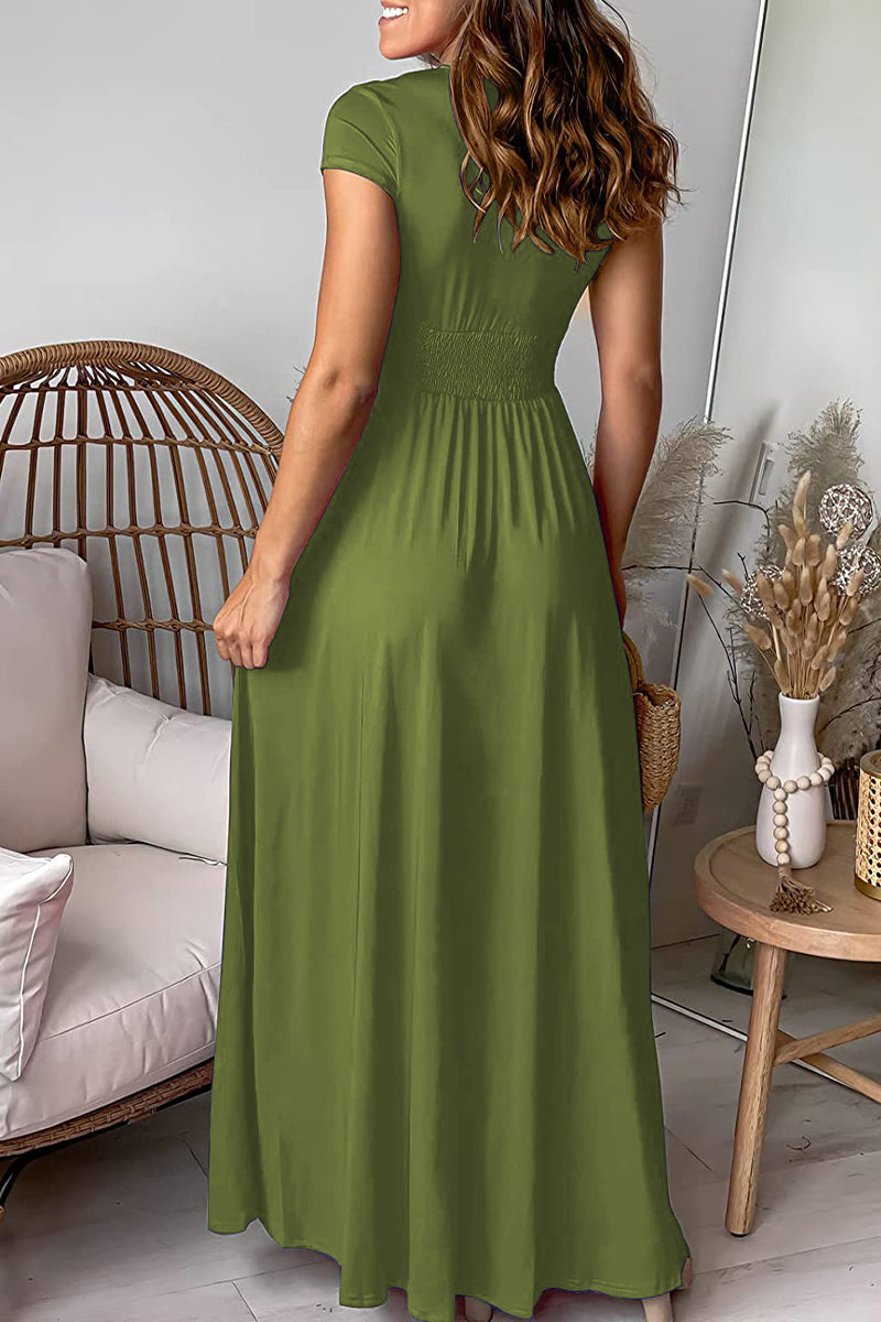 Elegant Solid Slit V Neck Evening Dress Dresses