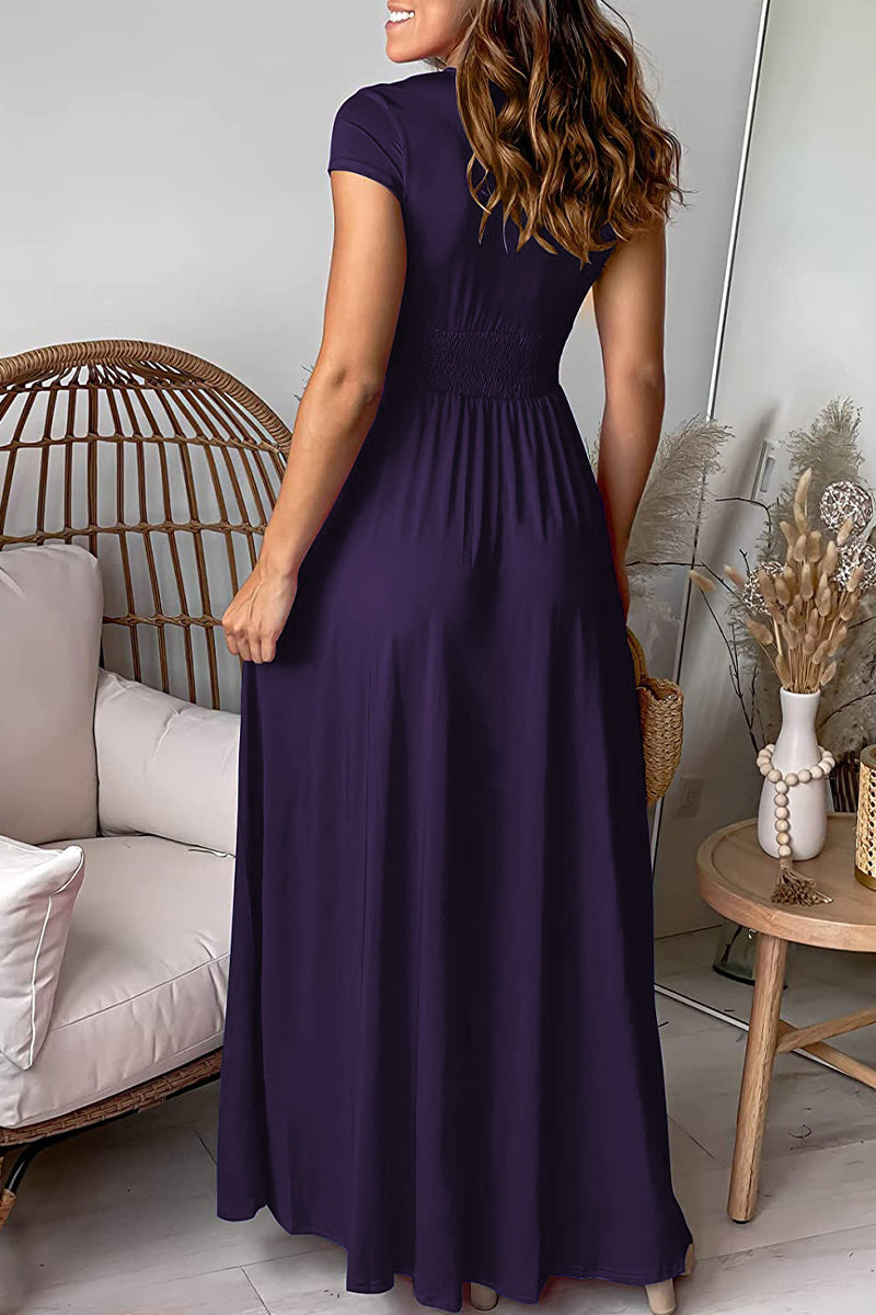 Elegant Solid Slit V Neck Evening Dress Dresses
