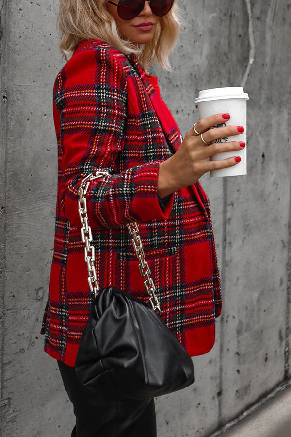 Merry Everything Pocketed Plaid Blazer