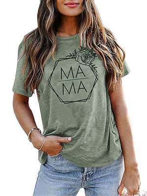 T-Shirt Imprimé MAMA Manches Courtes et Col Rond