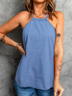 Casual Sleeveless Round Neck Solid Color Blouse