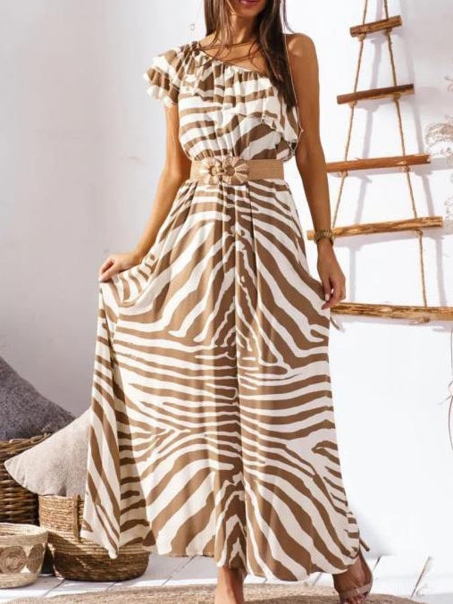 One Shoulder Wrap Waist Maxi Dress