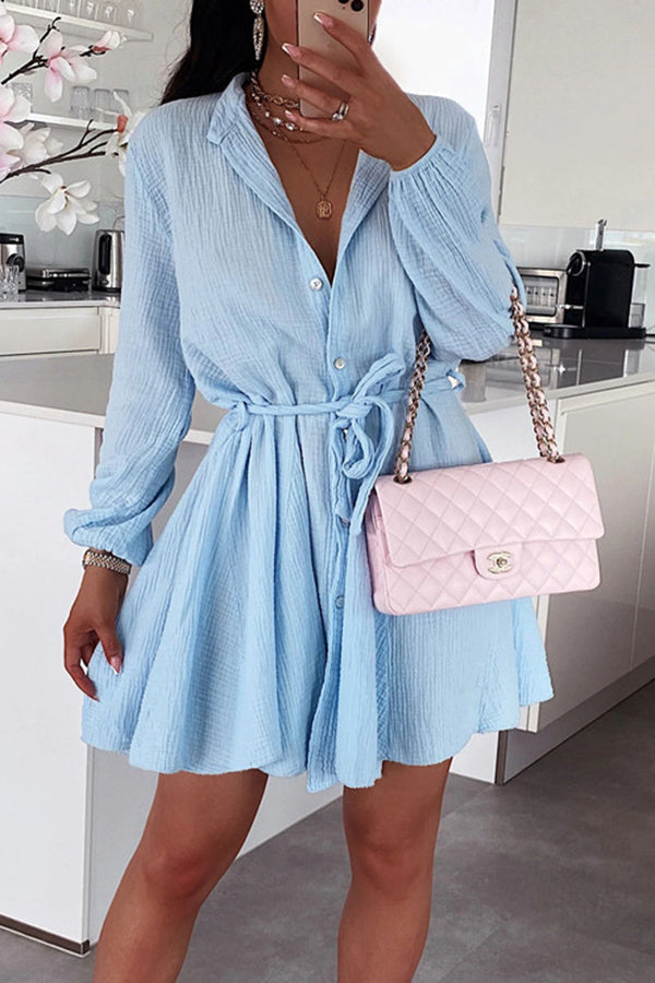 Riana Cotton Blend Tie Shirt Mini Dress