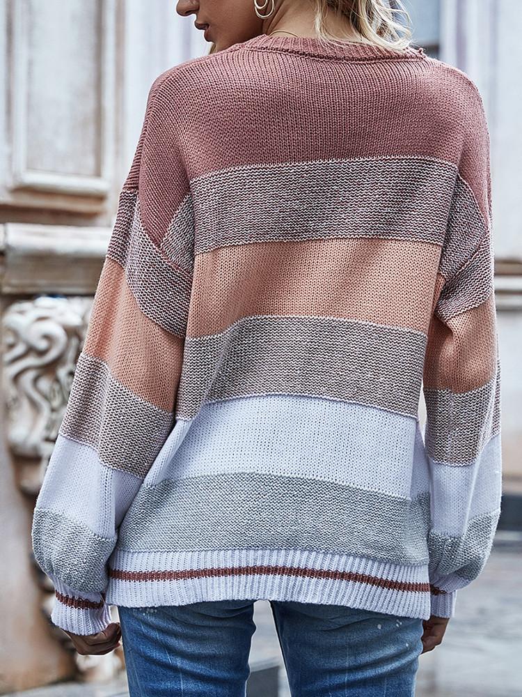 Pull Ample Patchwork Multicolore Col Rond