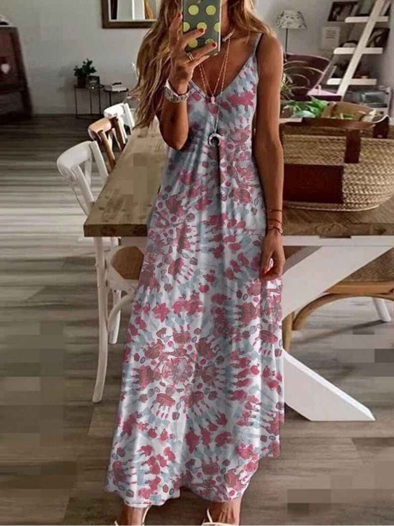 Loose Casual Print Straps Summer Beach Dress