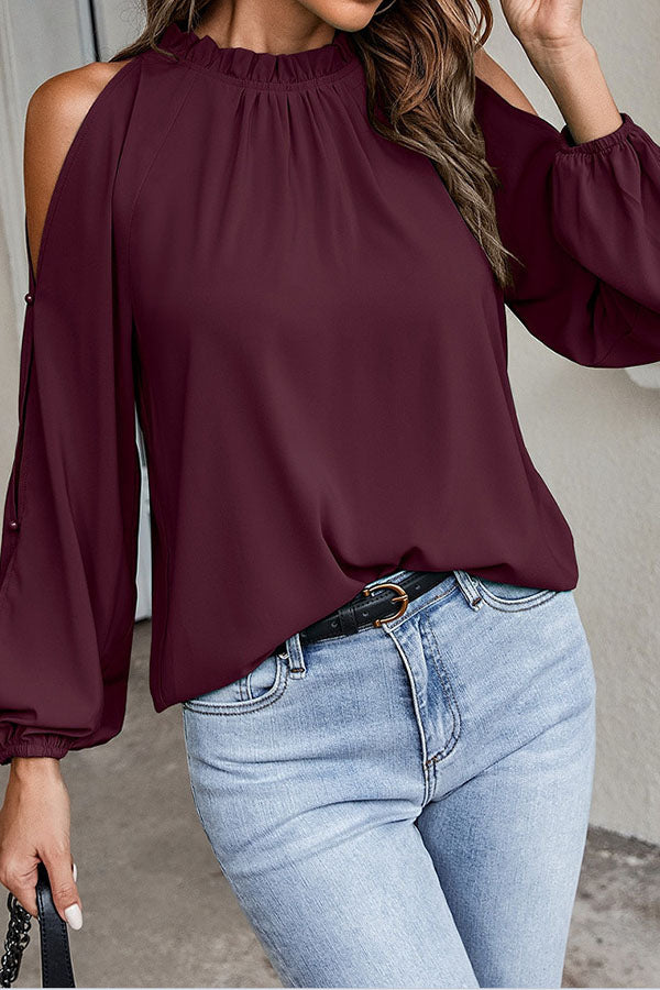 Everything and More Pleated Cold Shoulder Top