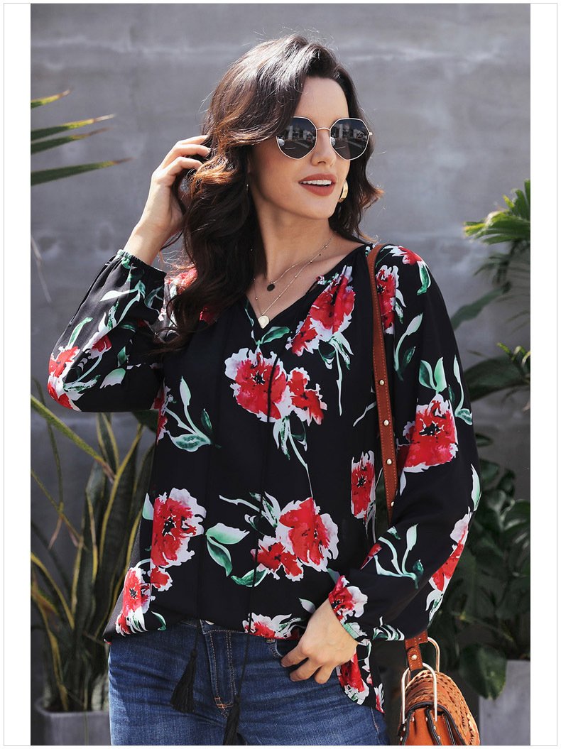 Casual Floral Top Manches Longues Femmes