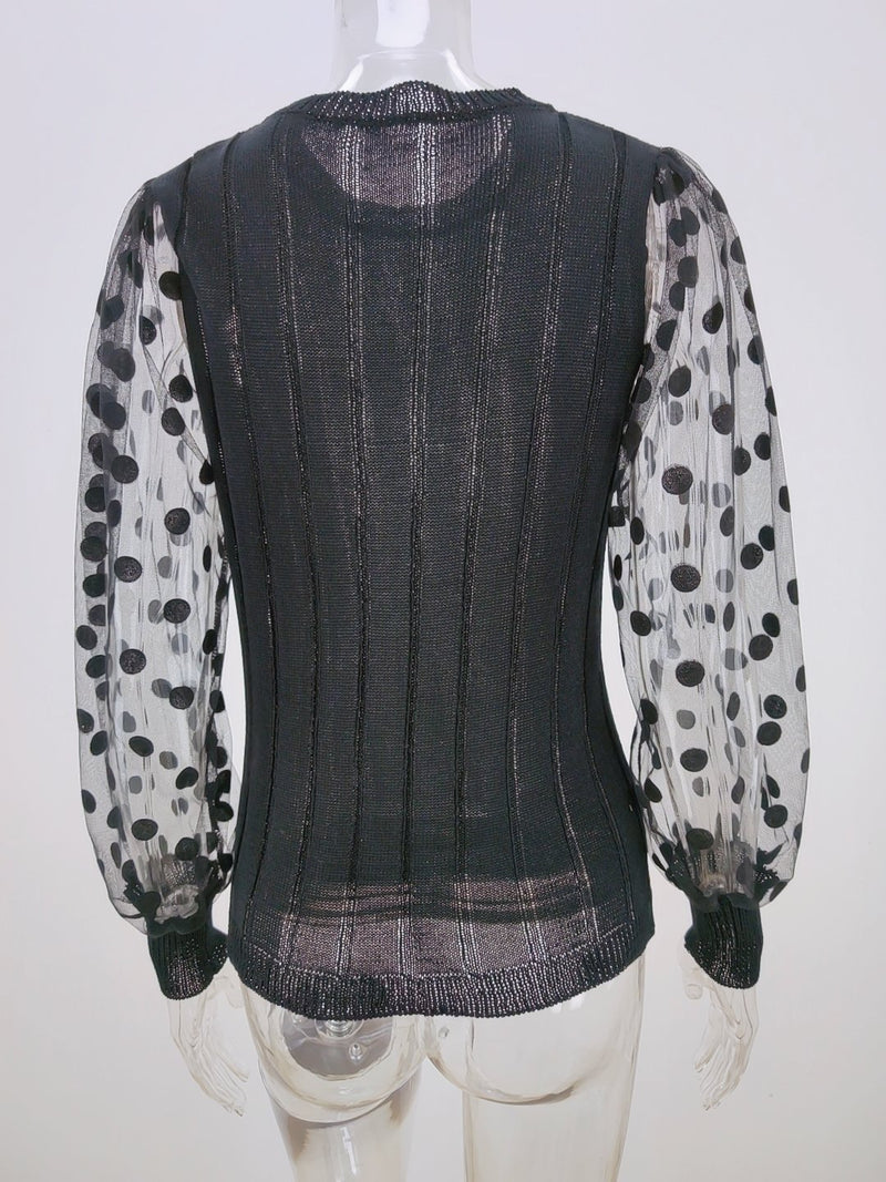 Pull en Maille Transparente Manches Longues Pois