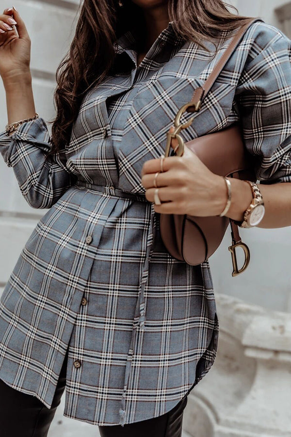 Grab My Hand Plaid Button Up Belt Shirt