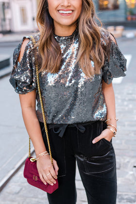 Light The Way Puffy Sleeve Sequin Top