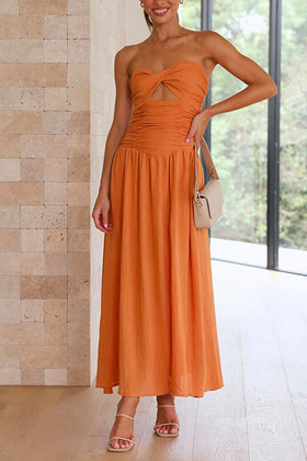 Sleeveless Off Shoulder Cut Out Waisted Maxi Swing Dress
