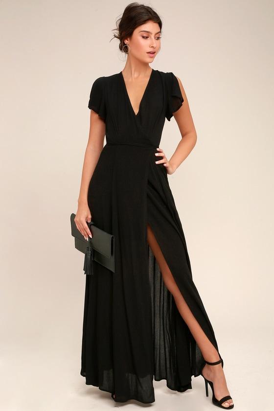 Robe Longue Col en V Noire