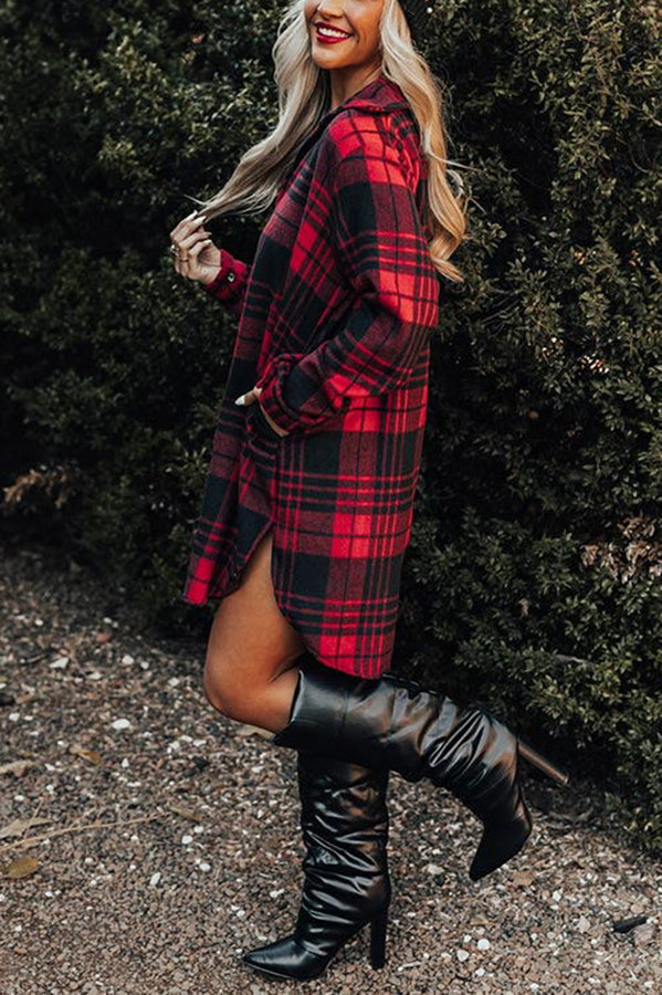 Flash A Smile Plaid Pocketed Flannel Tunic Dress