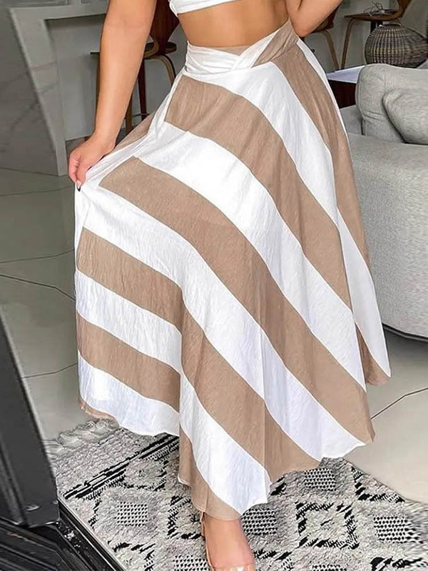 Women's Sets Striped Crop Hollow Top & Skirt Two-Piece Set